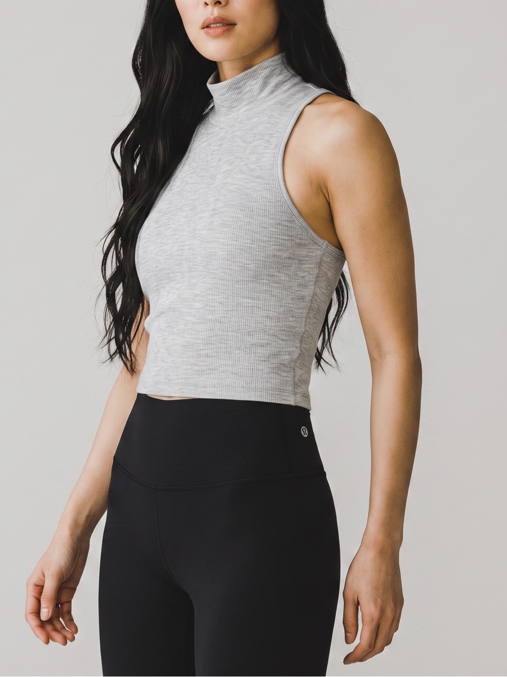 YOGALICIOUS Heavenly Ribbed Light Grey Mock Neck Top Racerback Tank